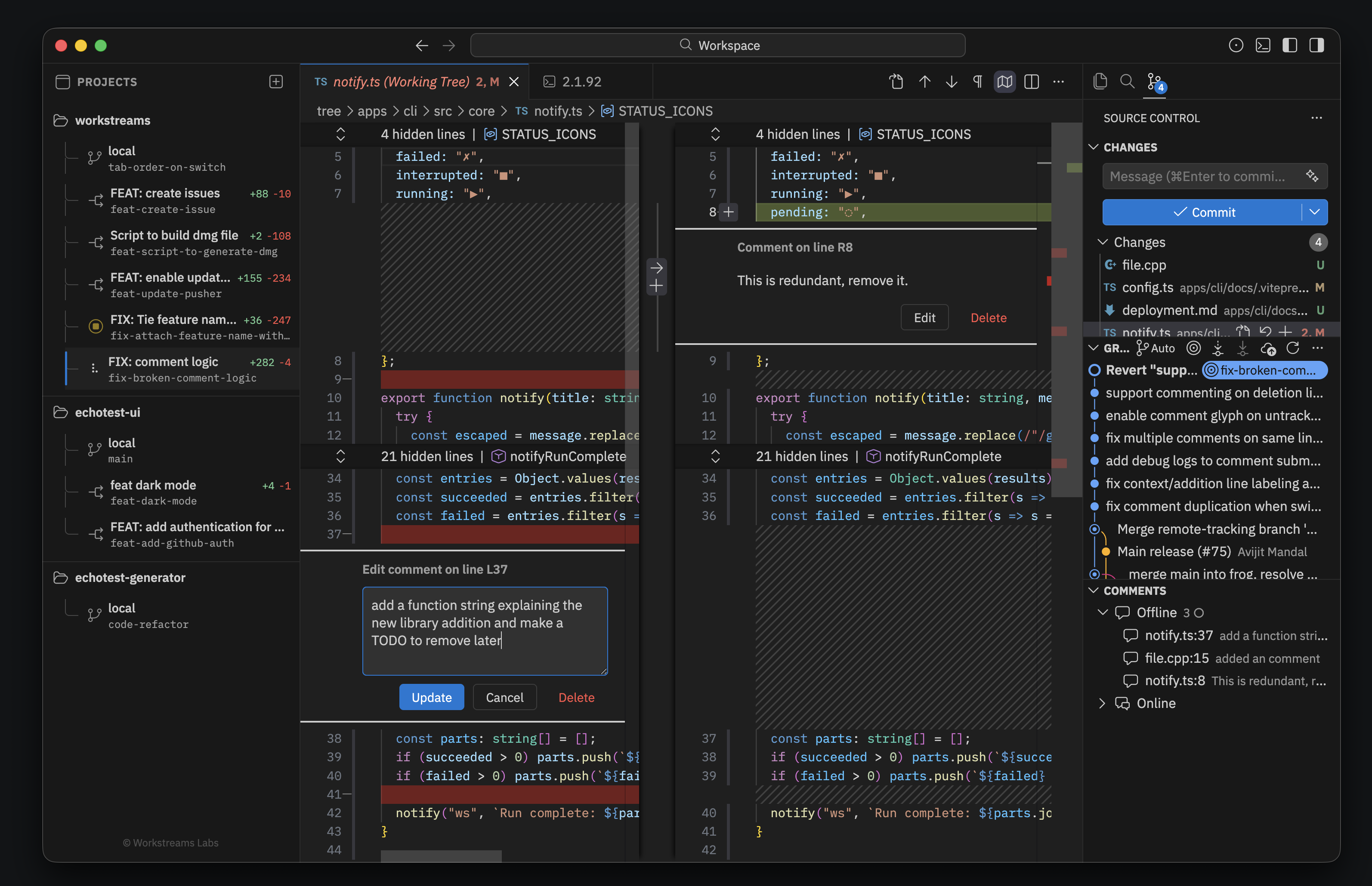 Inline review comments
